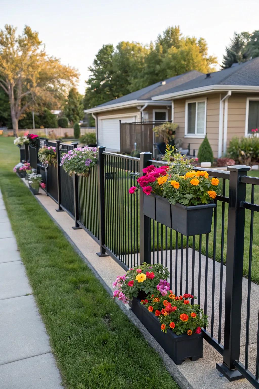 Add a splash of color with decorative planters on your fence.