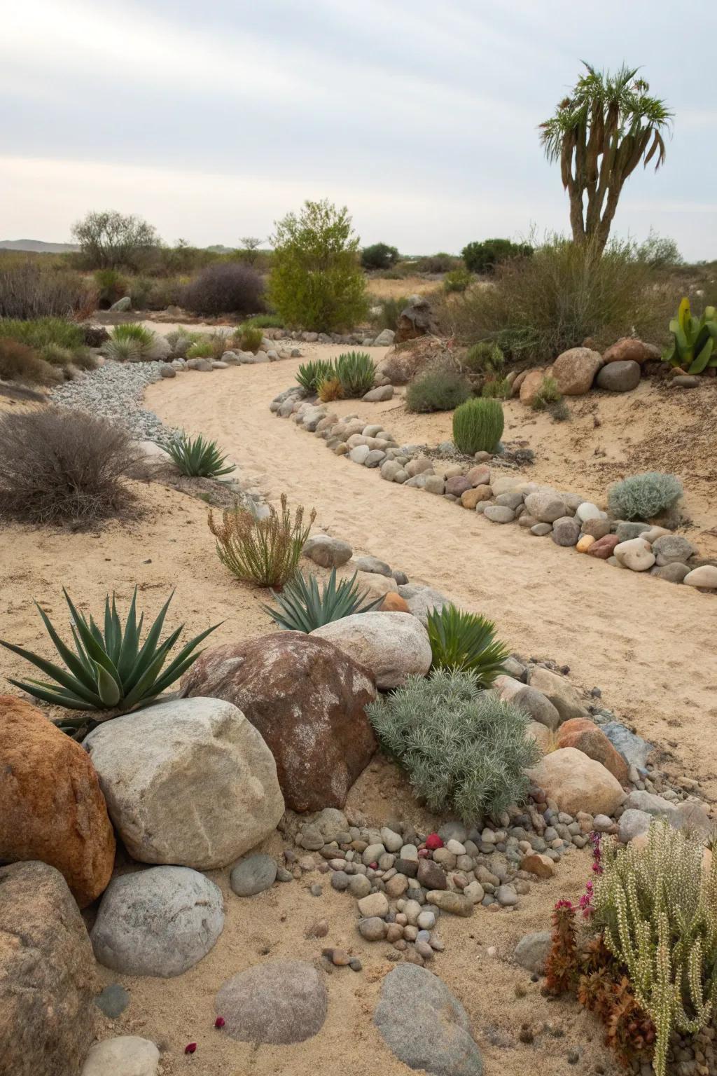 Craft a stunning pebble garden using smooth pebbles and succulents.
