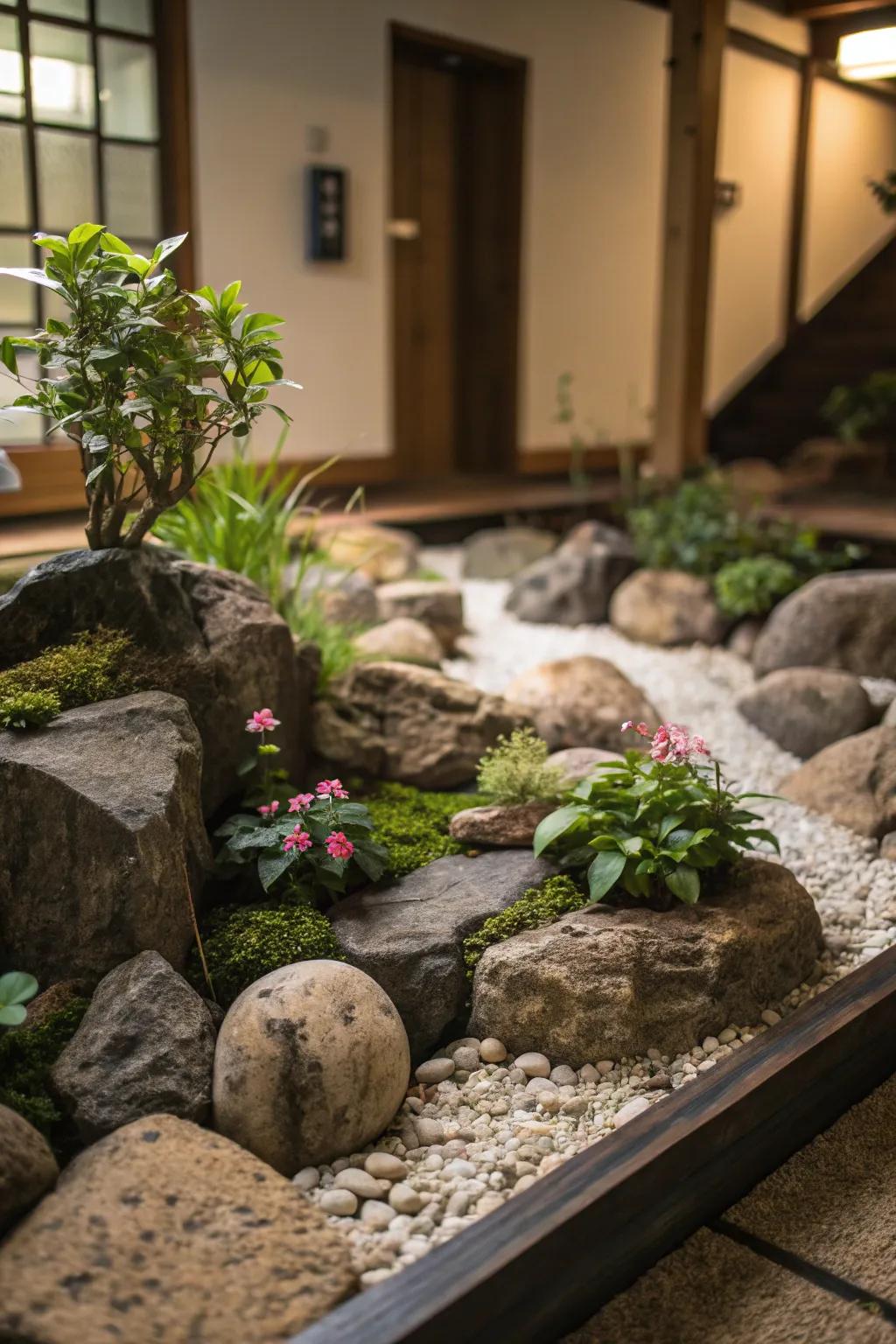 An indoor stone garden for a tranquil corner