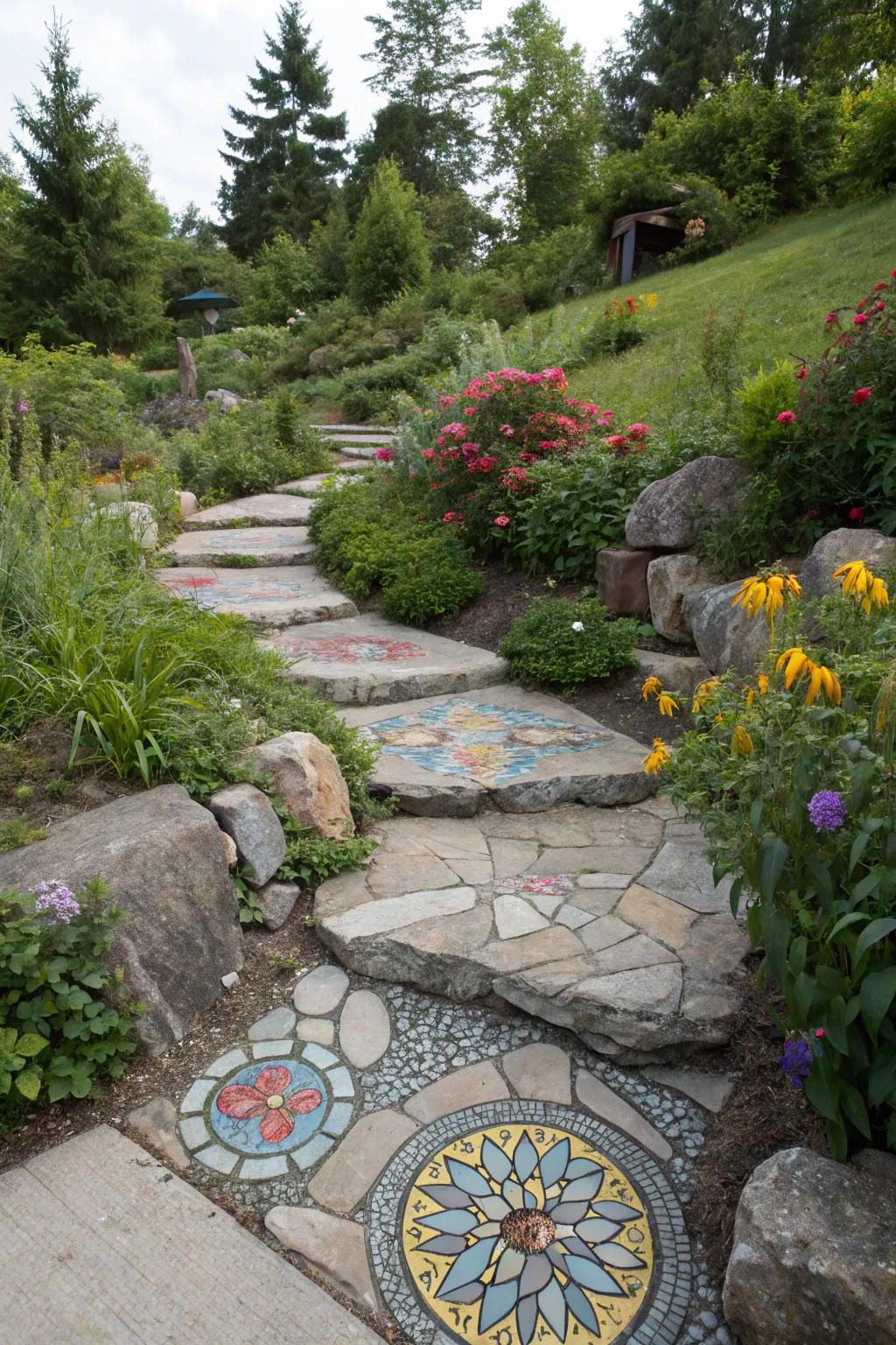 Artistic countryside touches inject character and allure into walkways.