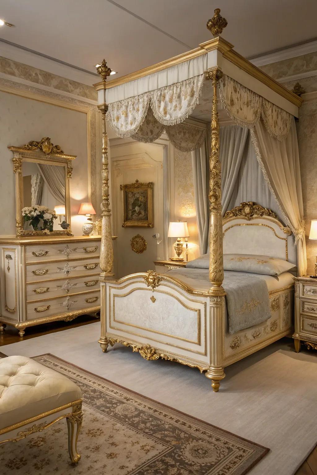 Timeless furnishings add character and a timeless appeal to this bedroom.