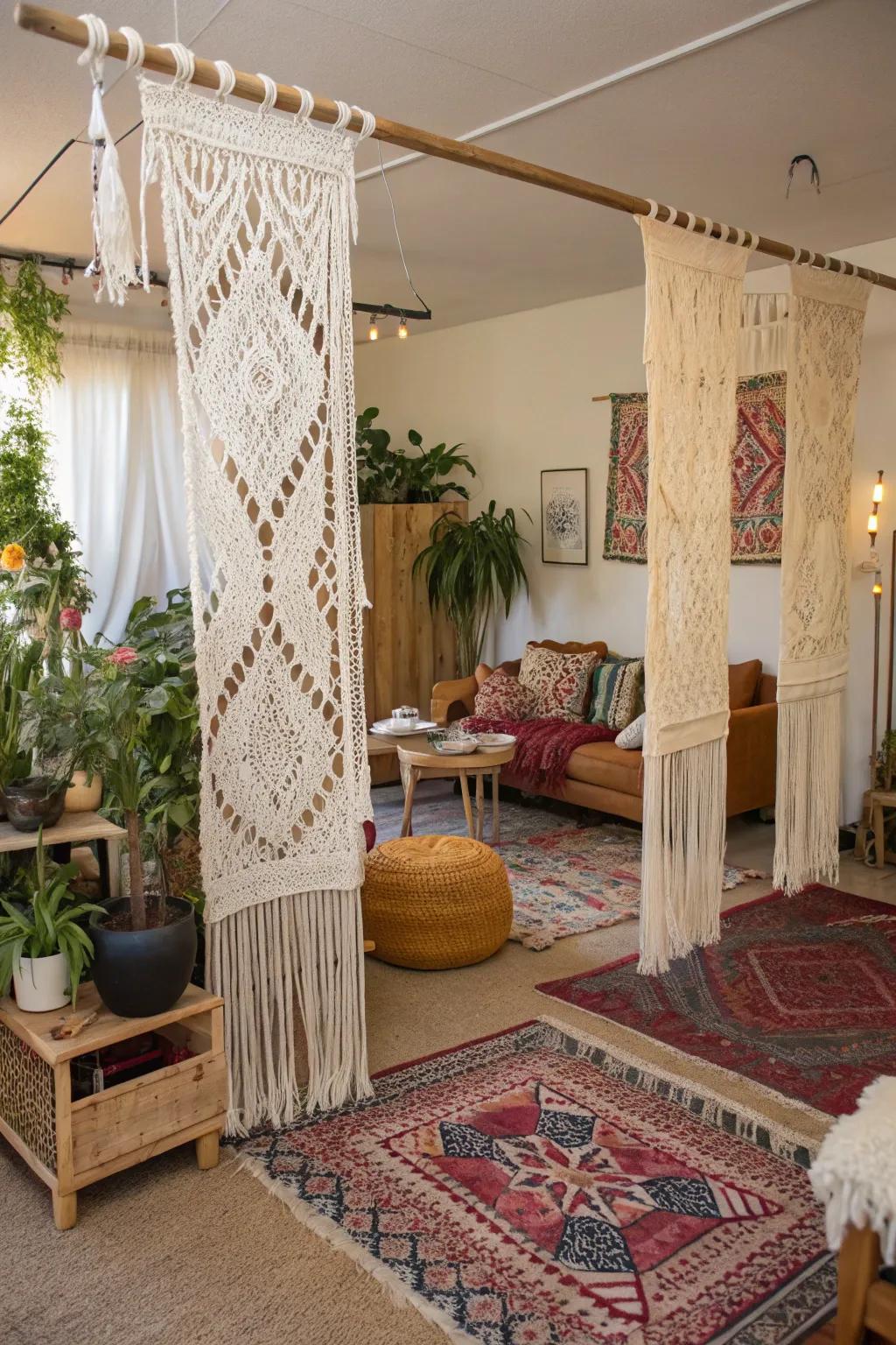 Macramé dividers bring a bohemian charm and softness to any space.