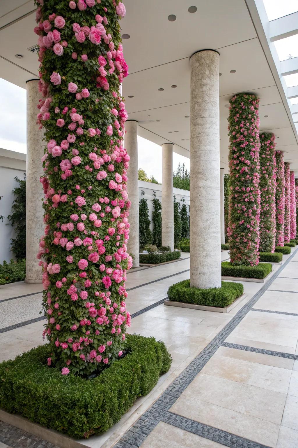 Introduce a modern element with structured sun jewels columns.