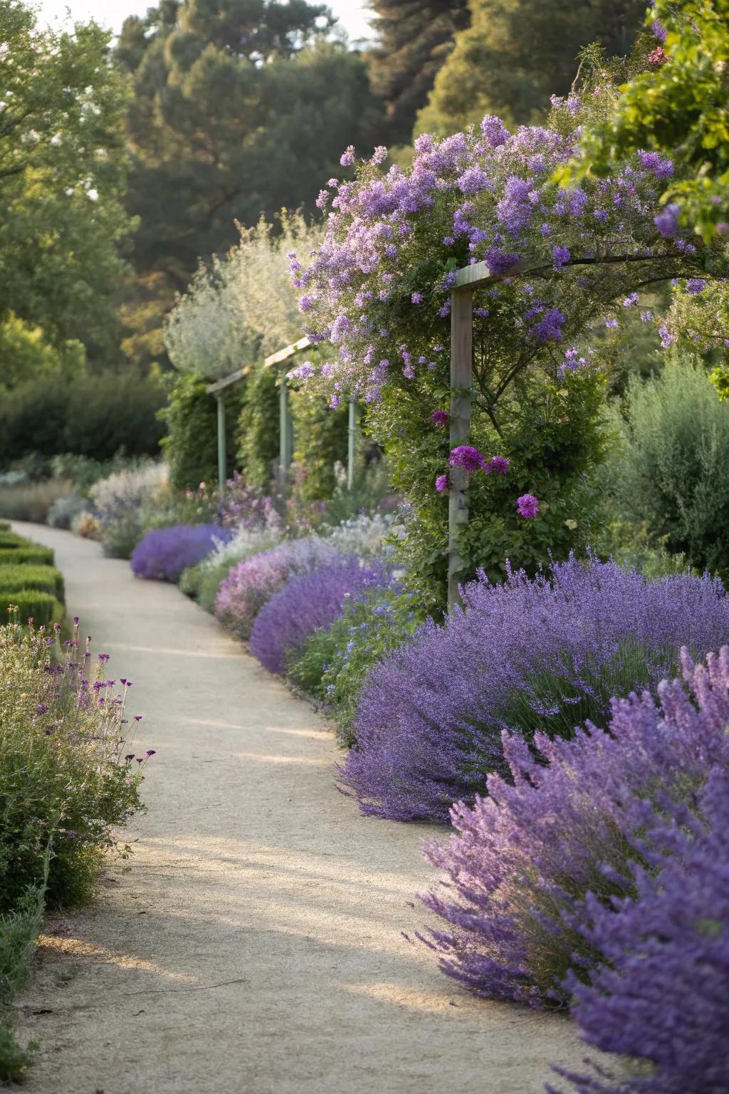 A sensory garden path with fragrant Azure Beauty and purple haze.