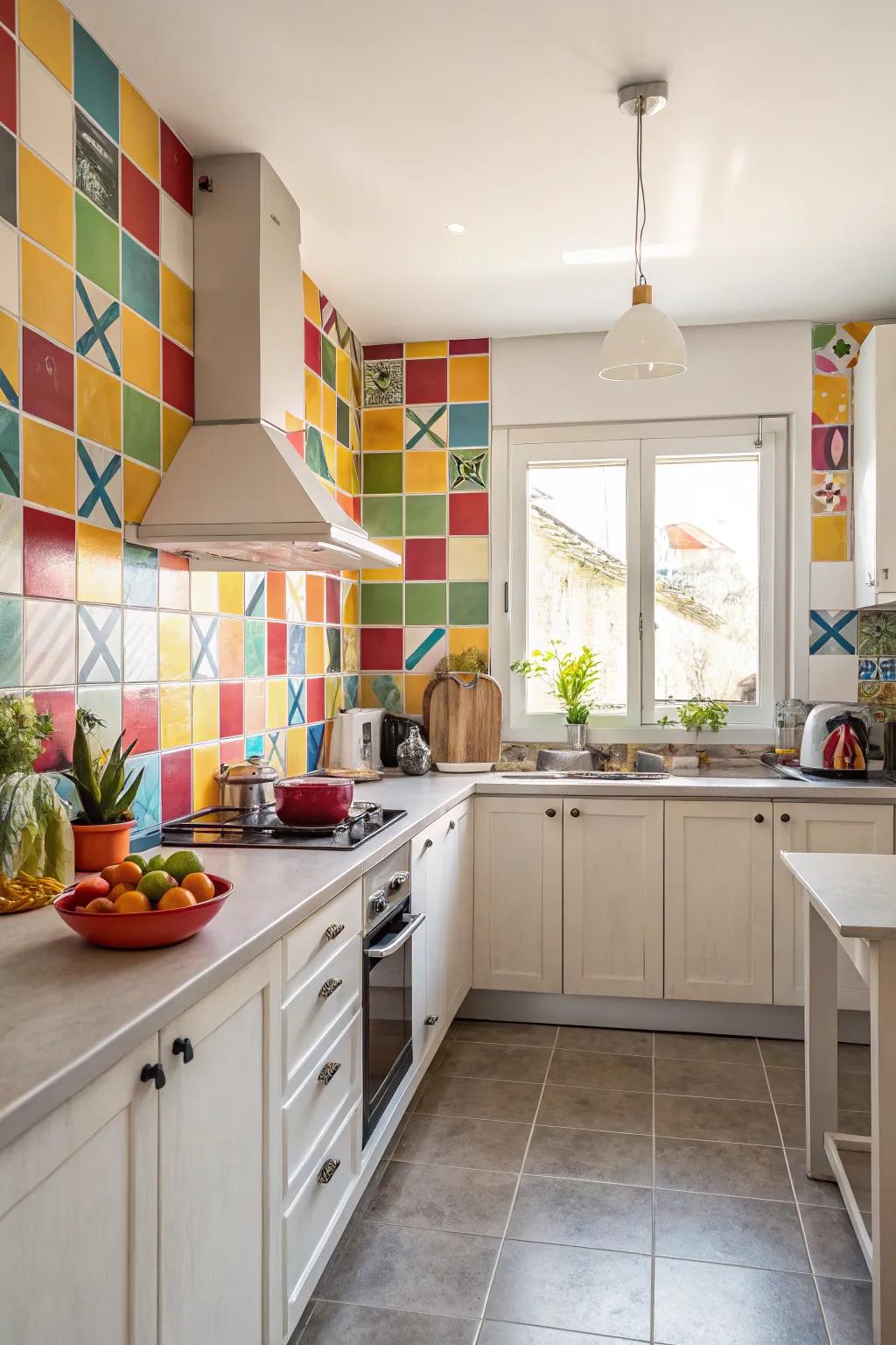 A bold backsplash becomes the focal point of the kitchen.