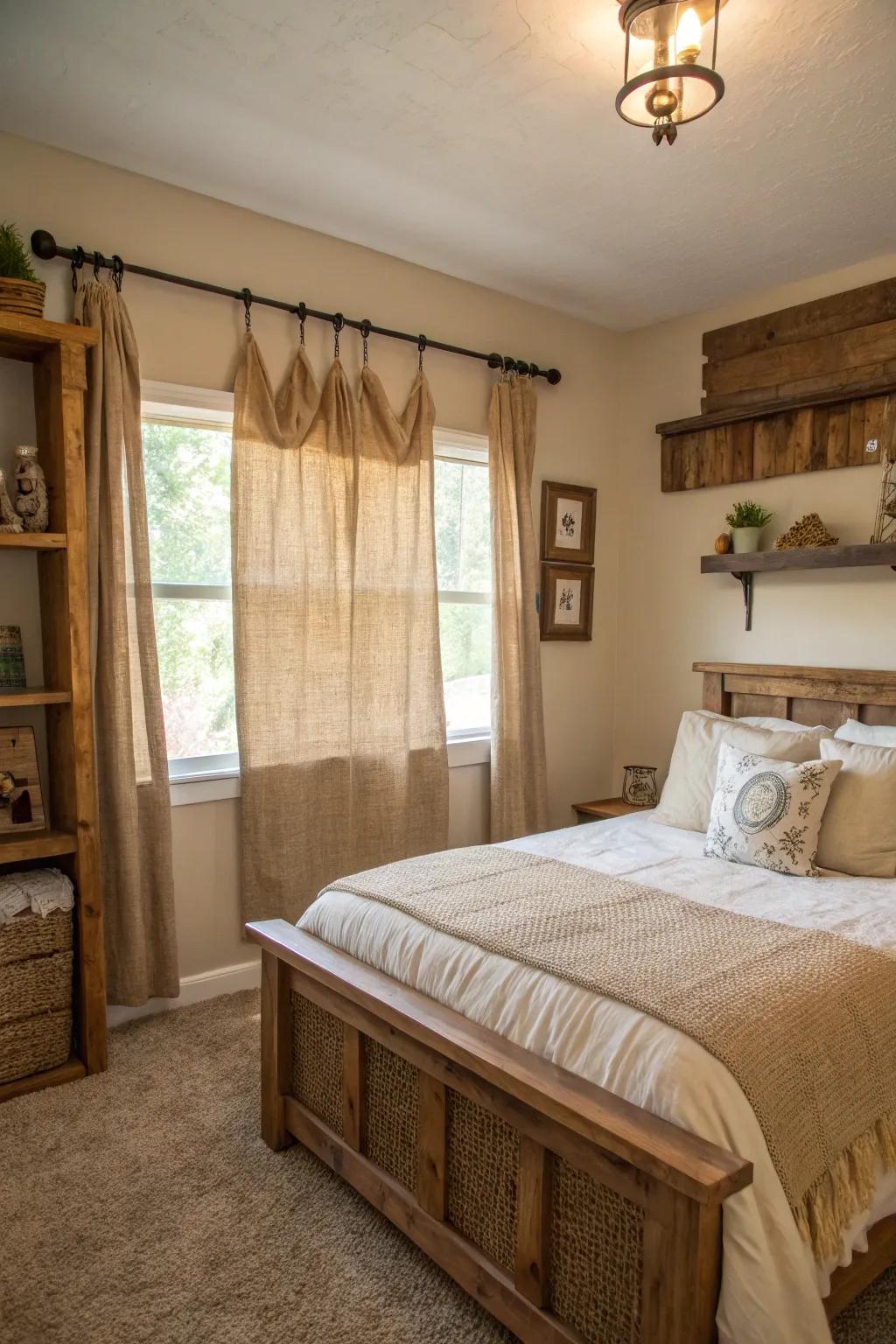 Handcrafted ornamentation adds a personal nuance to this countryside bedroom.