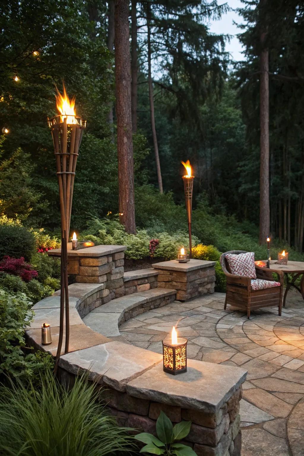 Inject a tropical ambiance using Tiki torches around your fire pit.