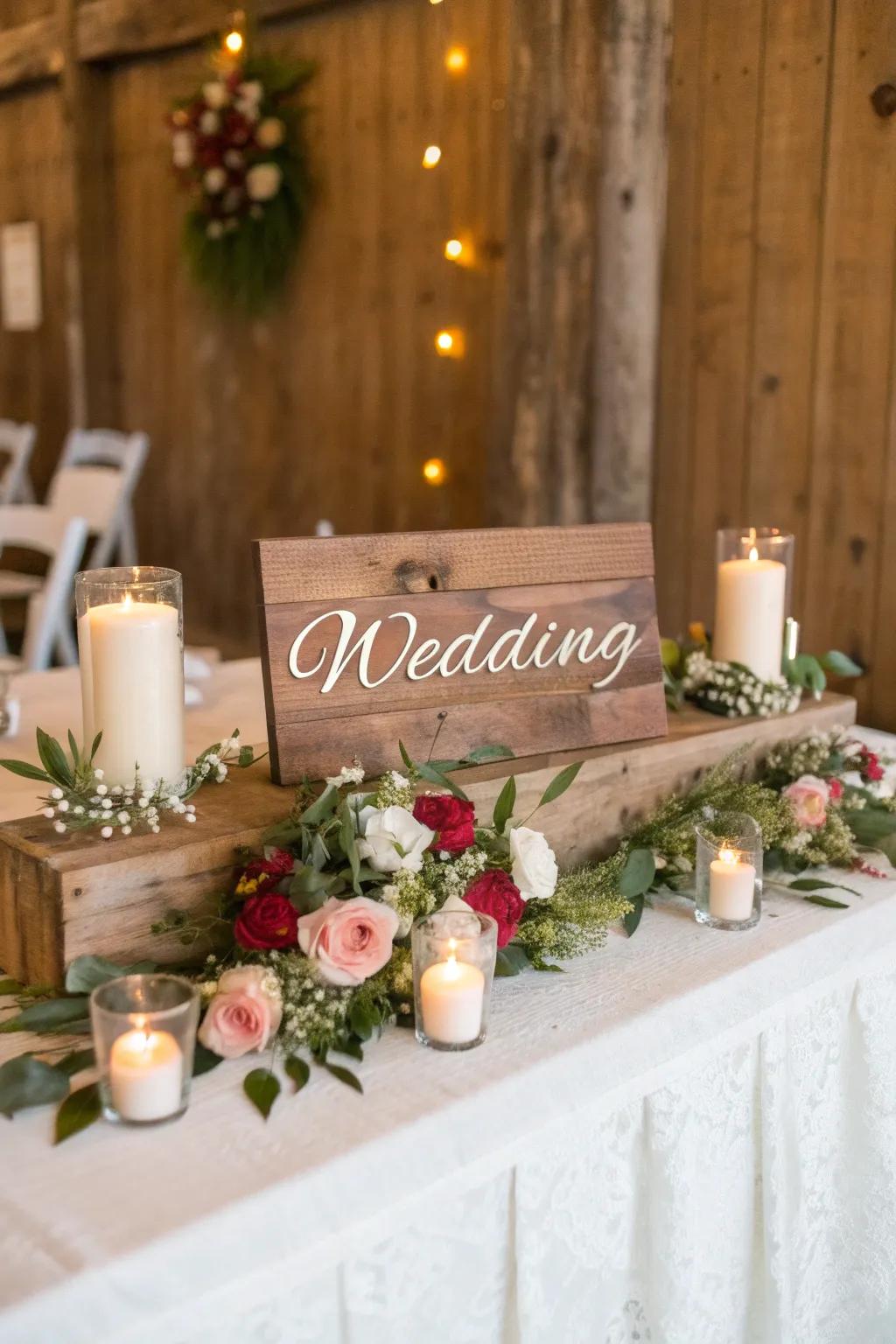 Delightful timber plaques contributing a personal touch to the main table.