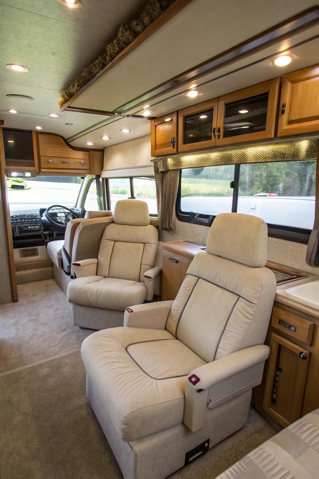 Reclining seats turn your RV into a haven of relaxation.