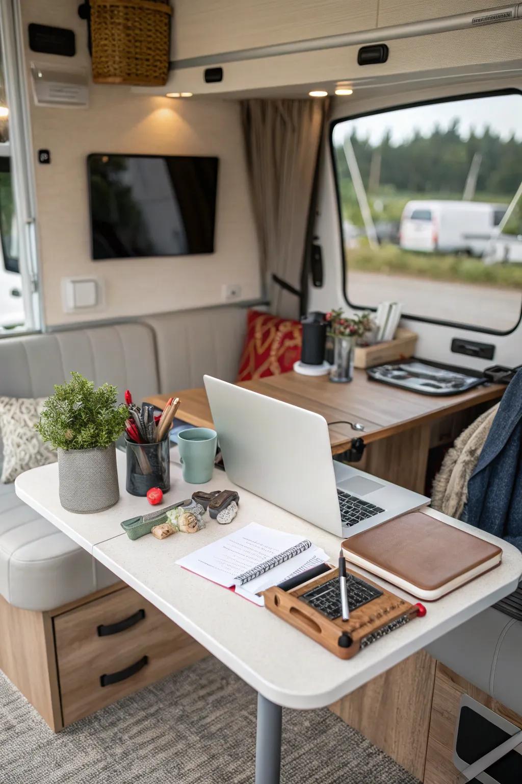 Transform your RV table into a versatile workspace.