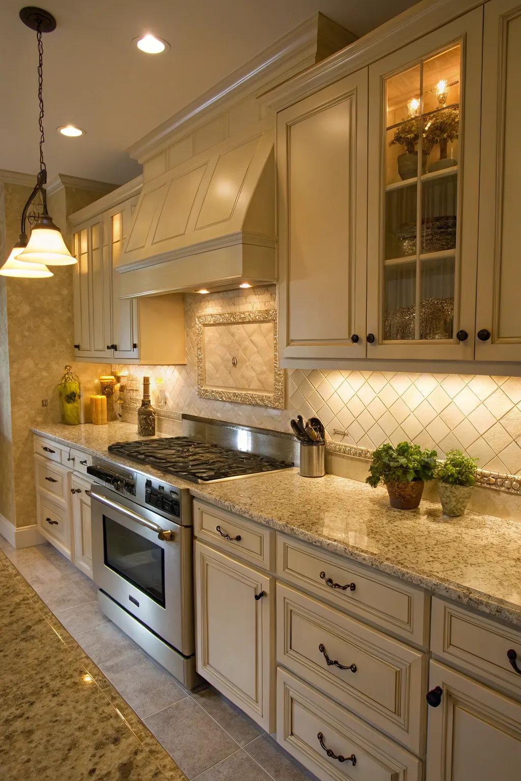 Soft cream tiles harmonize with the warmth of 