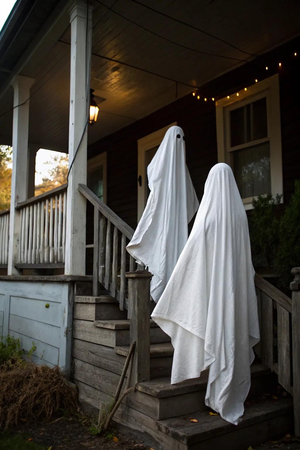 Specter forms sway lightly in the Halloween night breeze.