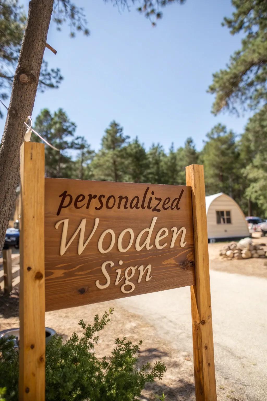 Personalized signs make your campsite feel more like home.