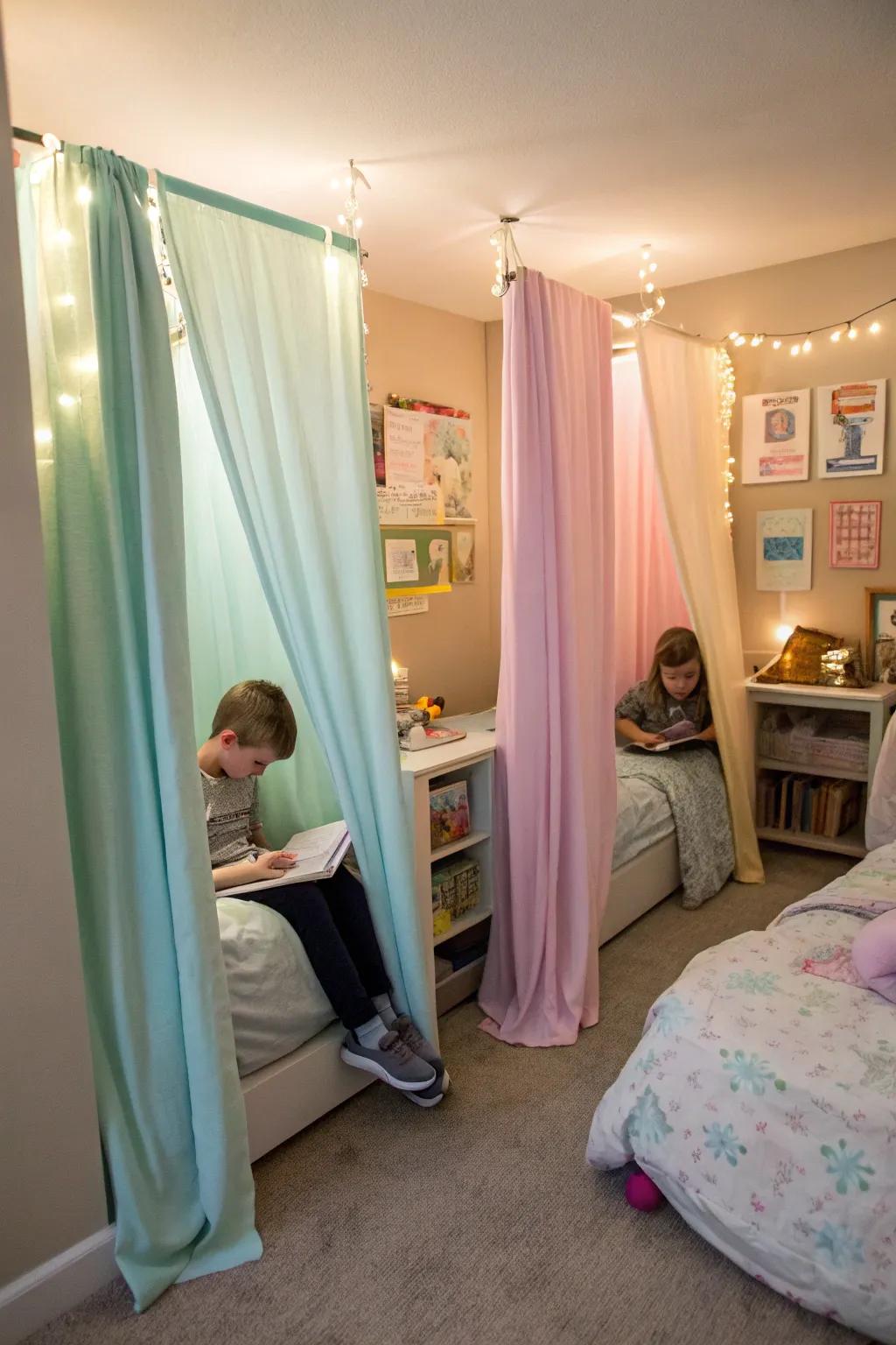 Drapes provide a versatile way to create personal space inside a shared area.