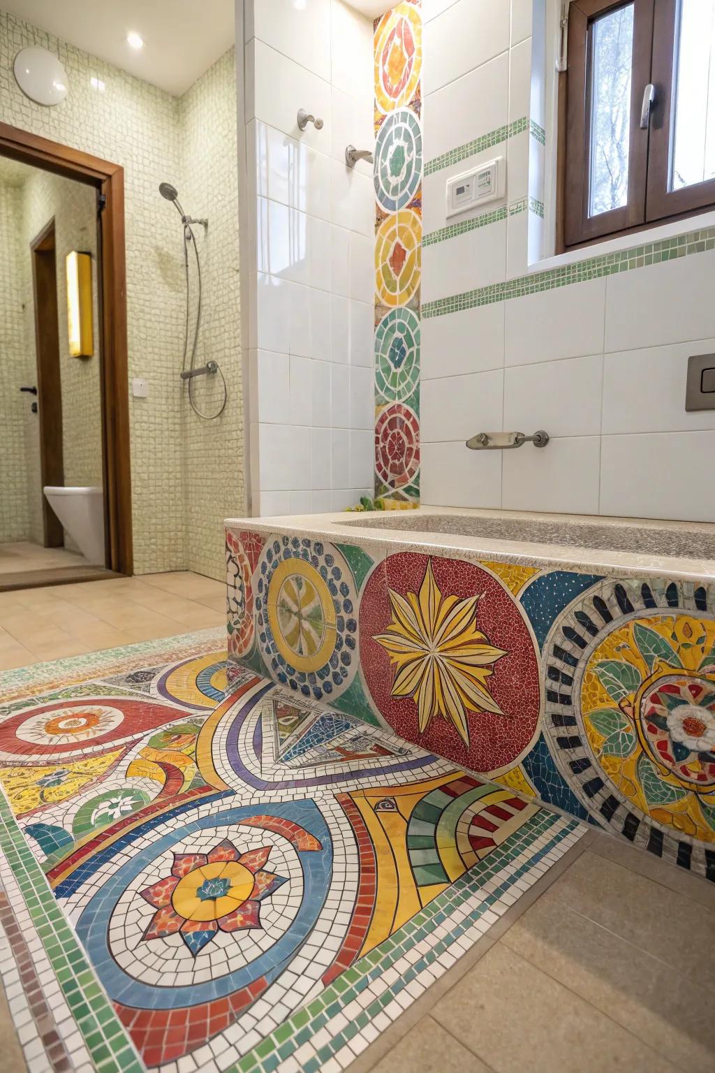 Intricate patterns infuse a distinctive and artistic dimension into shower curbs.