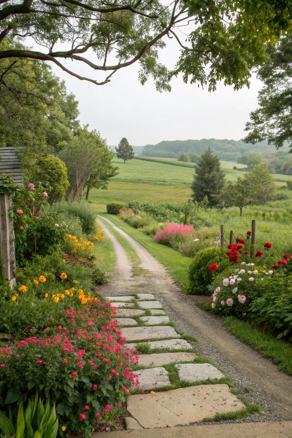 Tramping stones extend a whimsical means to guide visitors.