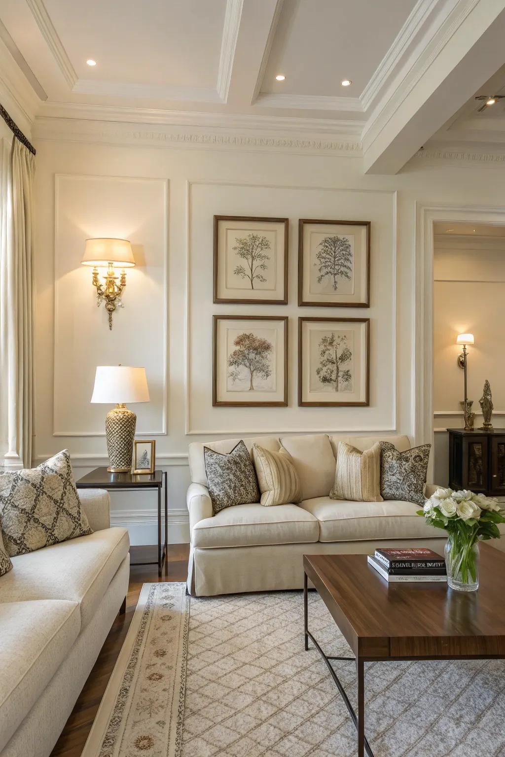 Simple wall art adds personality without dominating the area.
