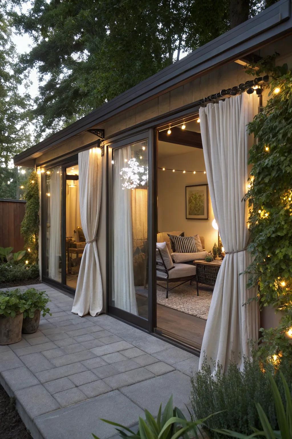 Enhance your patio with weather-resistant outdoor curtains.