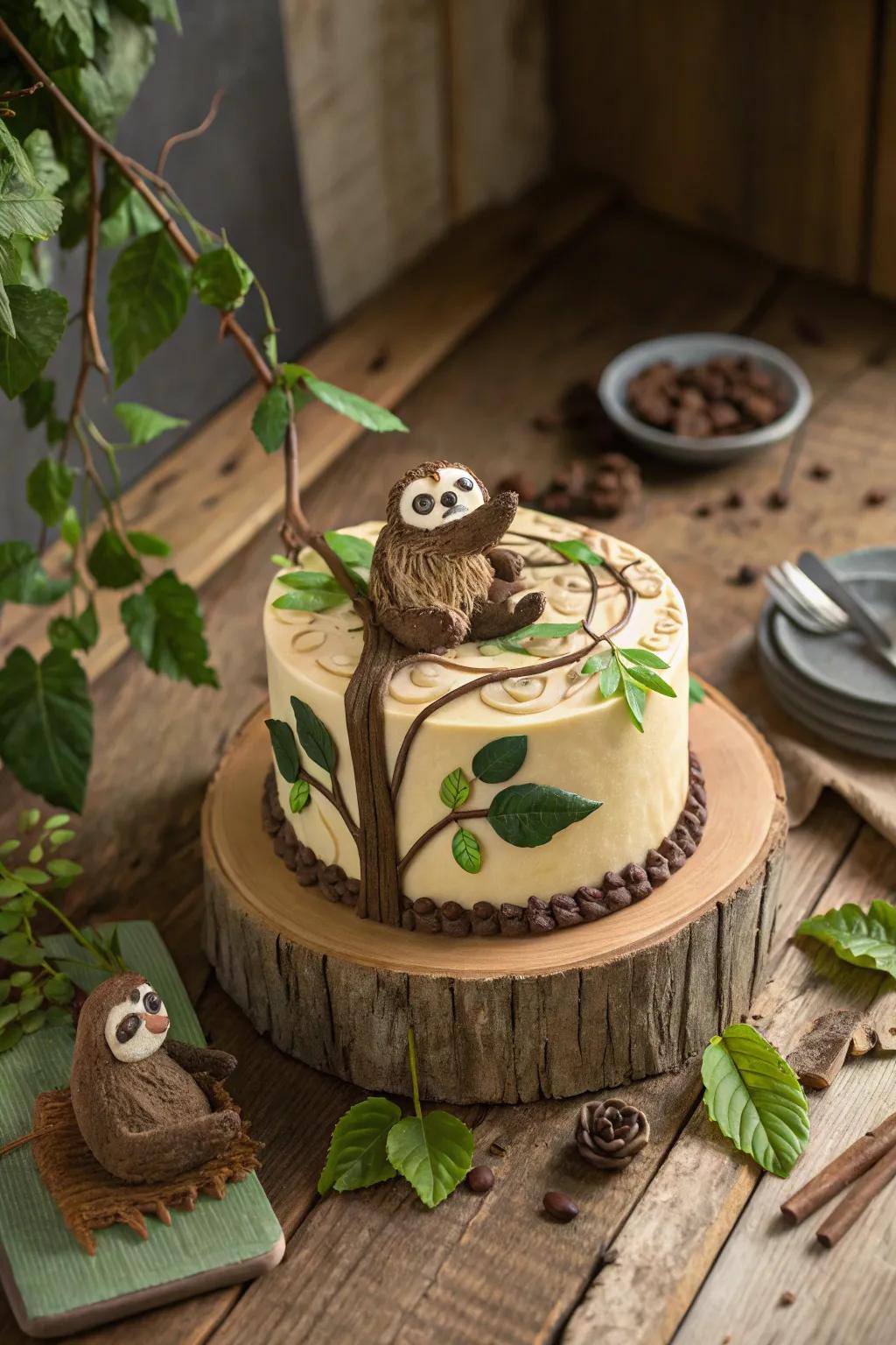 Earthy tones make this sloth dessert naturally appealing.