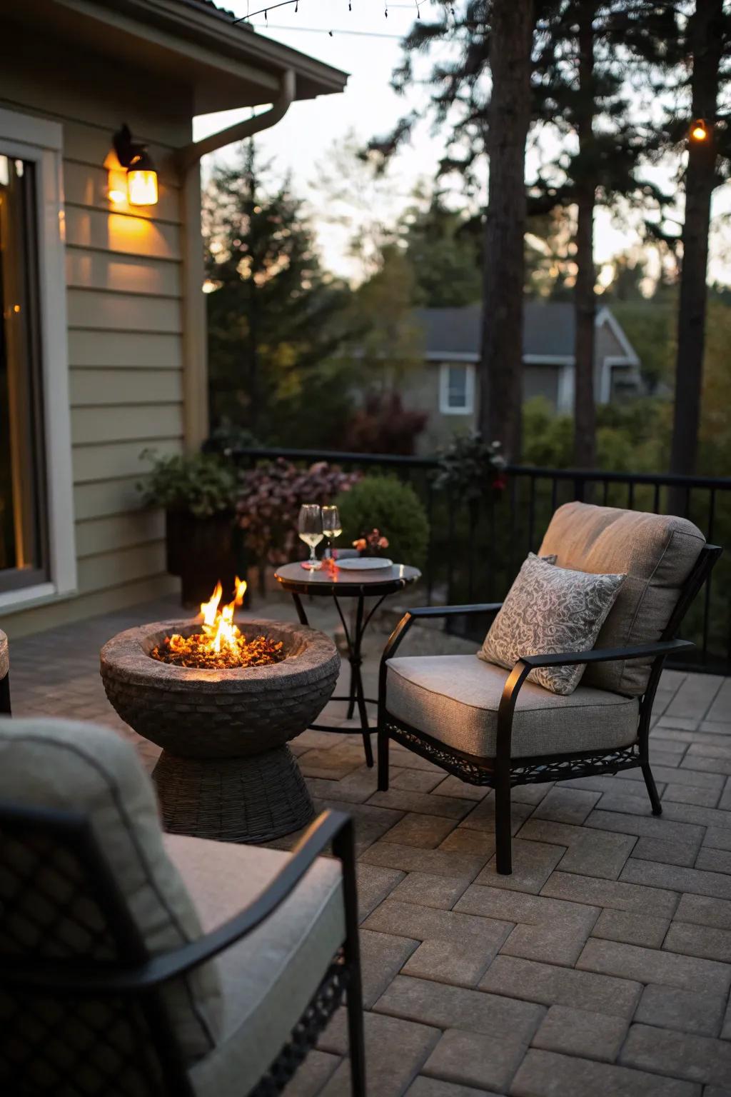 A compact patio design maximizes space while ensuring snugness and style.