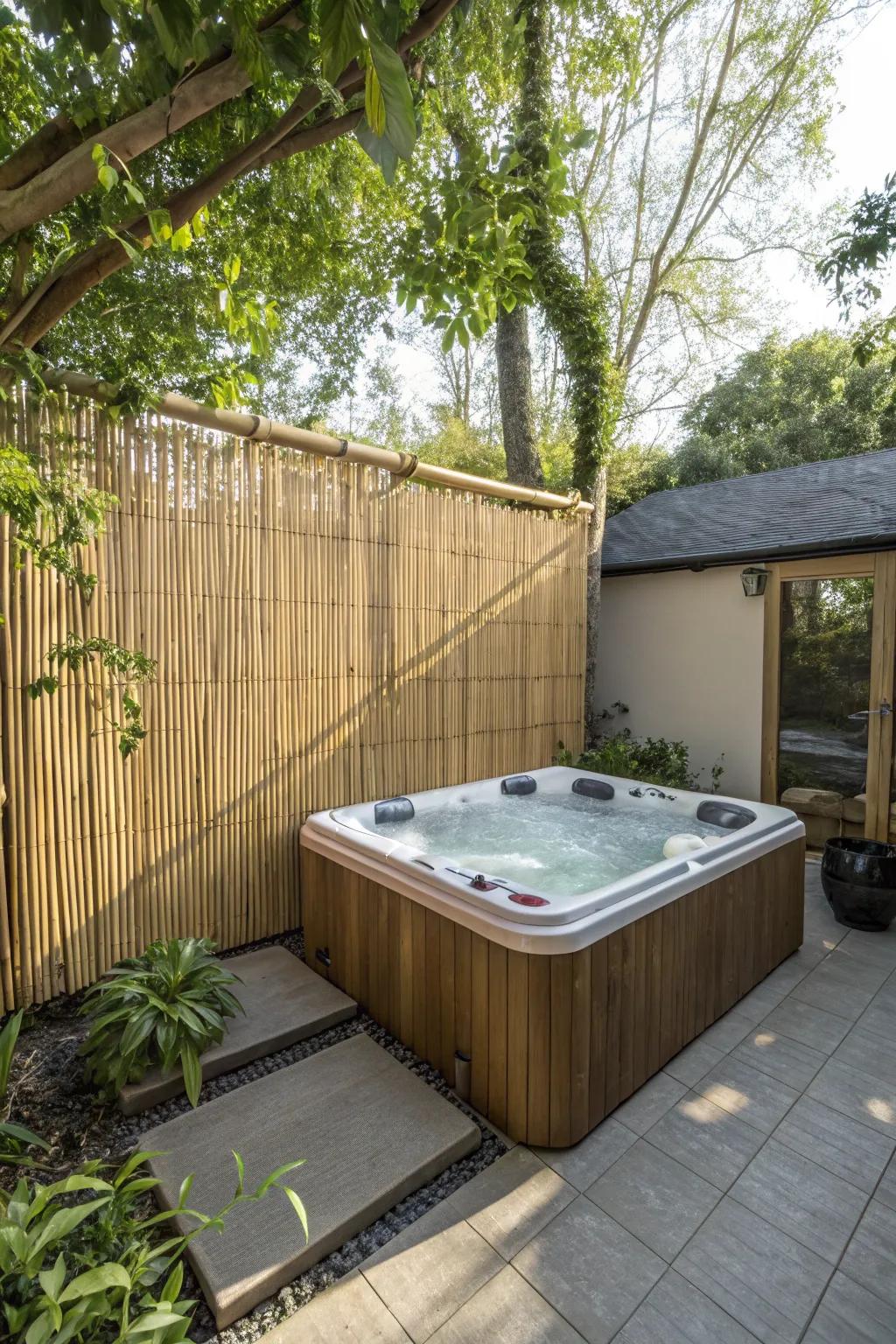 A soak station zone featuring a bamboo seclusion screen for a secluded atmosphere.