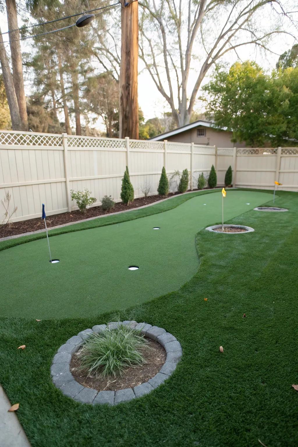 A putting green featuring numerous pockets for a versatile golfing adventure.