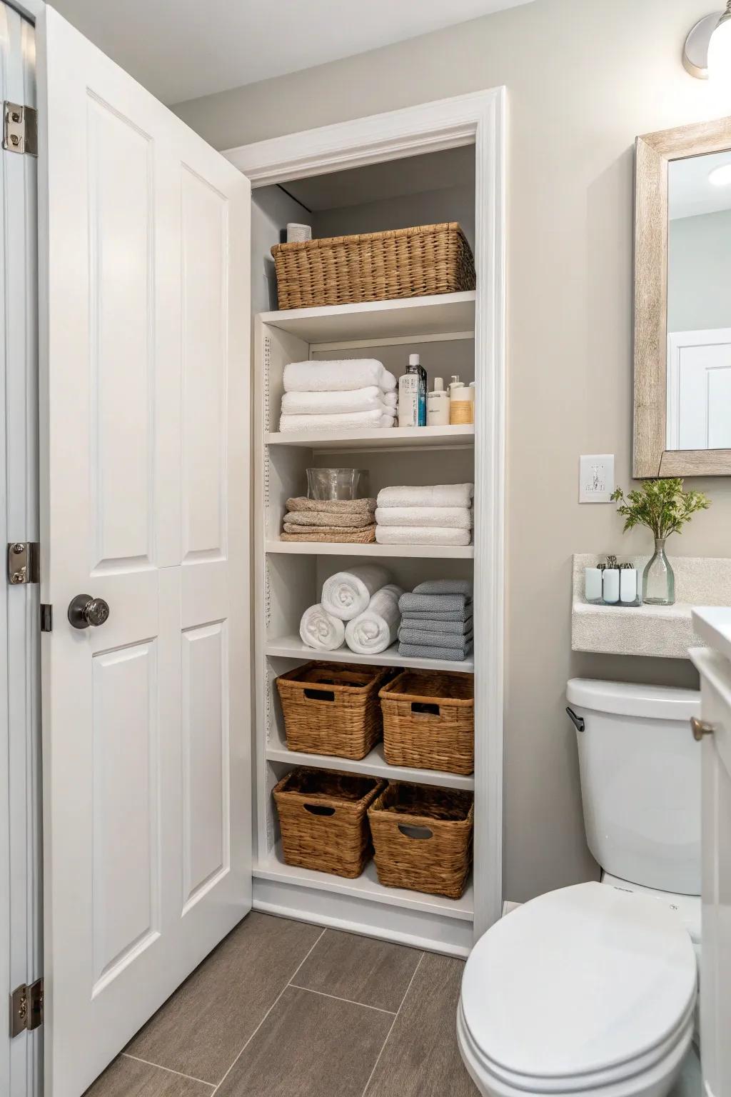 Open shelving adds function without clutter.