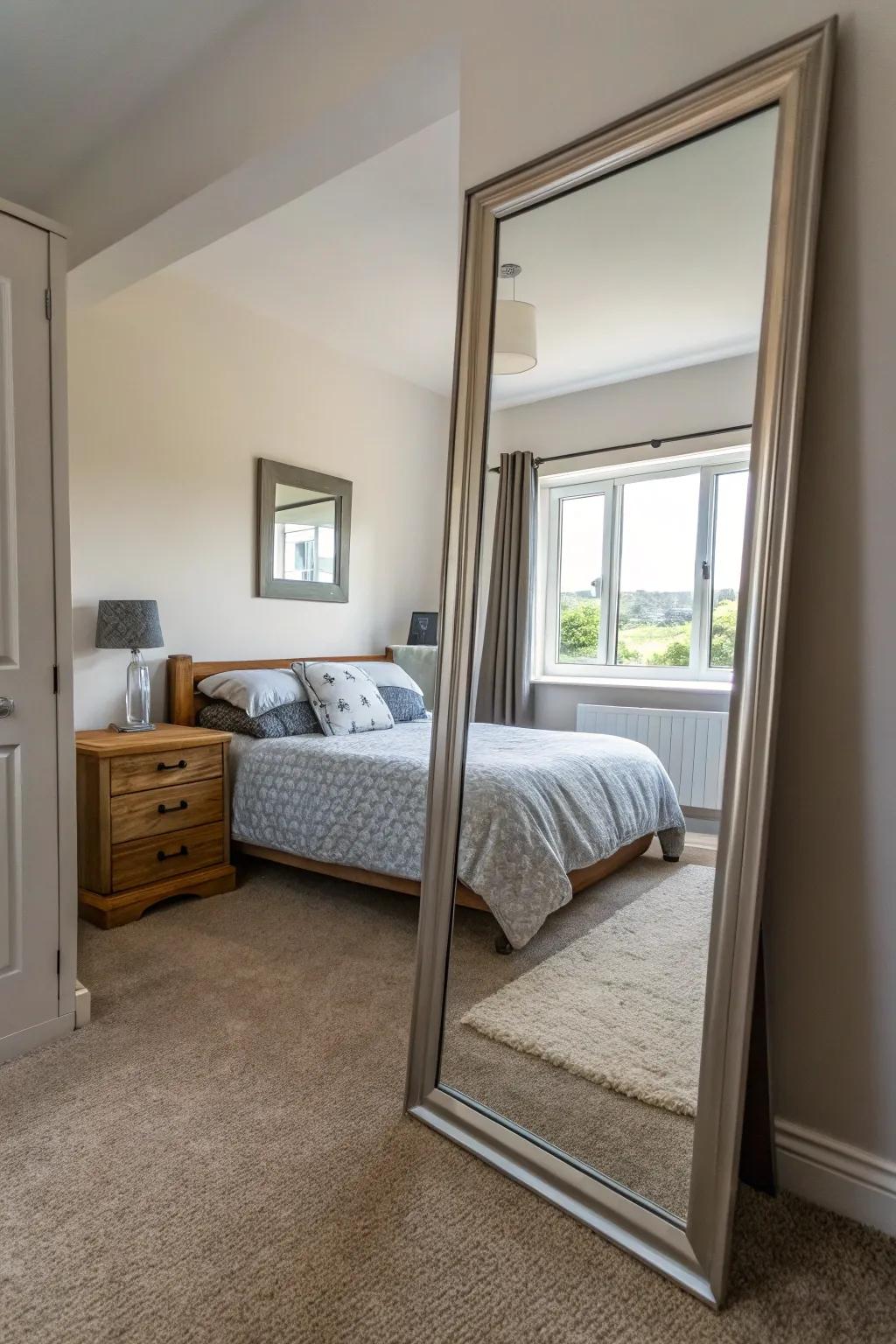 Mirrors can effectively double the perceived space of a room.