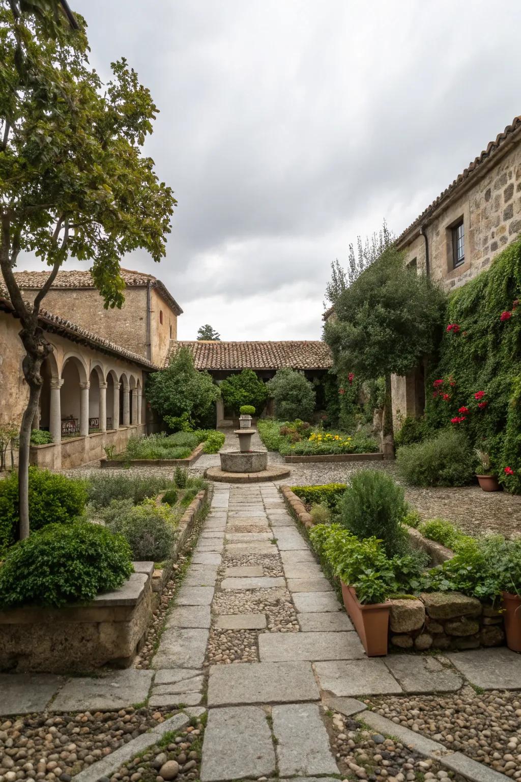 Natural stones add texture and harmony to courtyard designs.