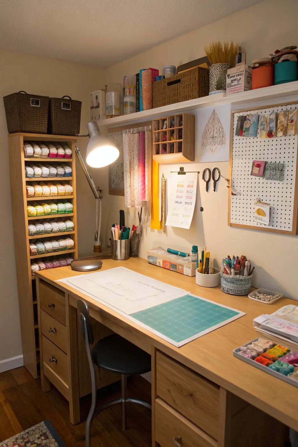 Adequate lighting improves visibility and reduces strain during crafting.