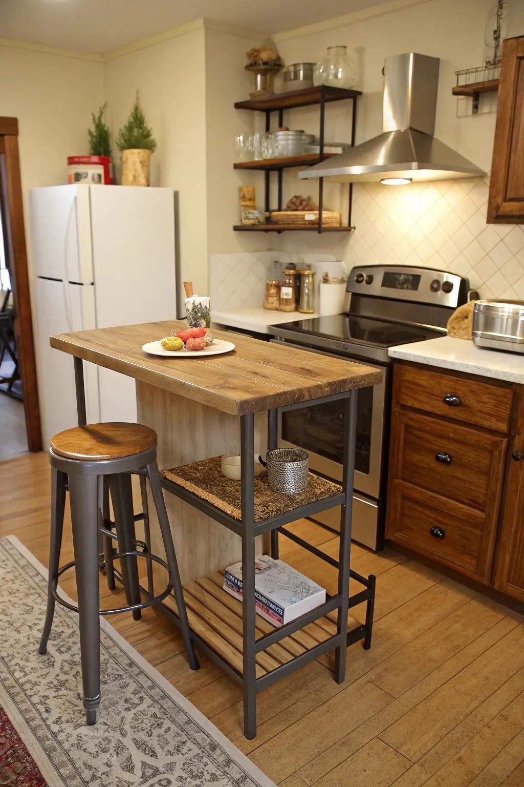 Multipurpose furnishings enhances performance in a small kitchen.