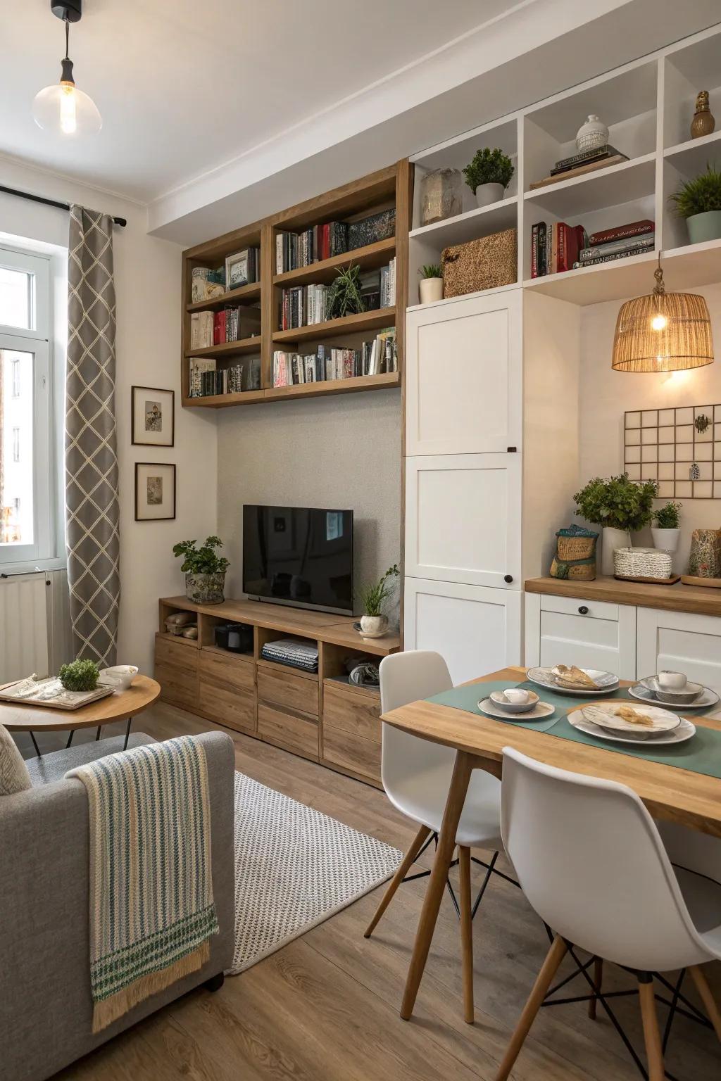 Efficient storage solutions maintaining an organized area.