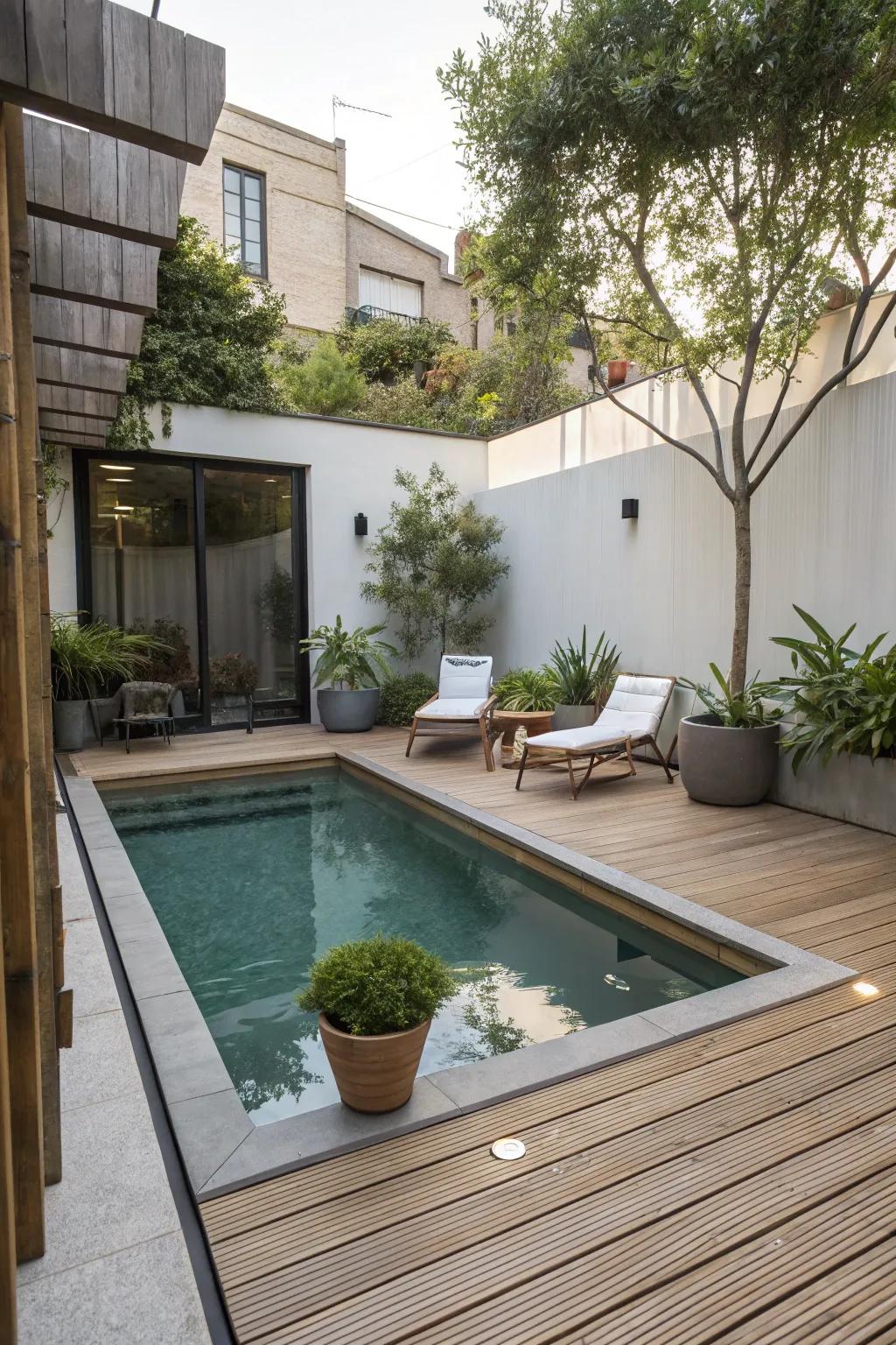 Understated decking framing a modern pool.