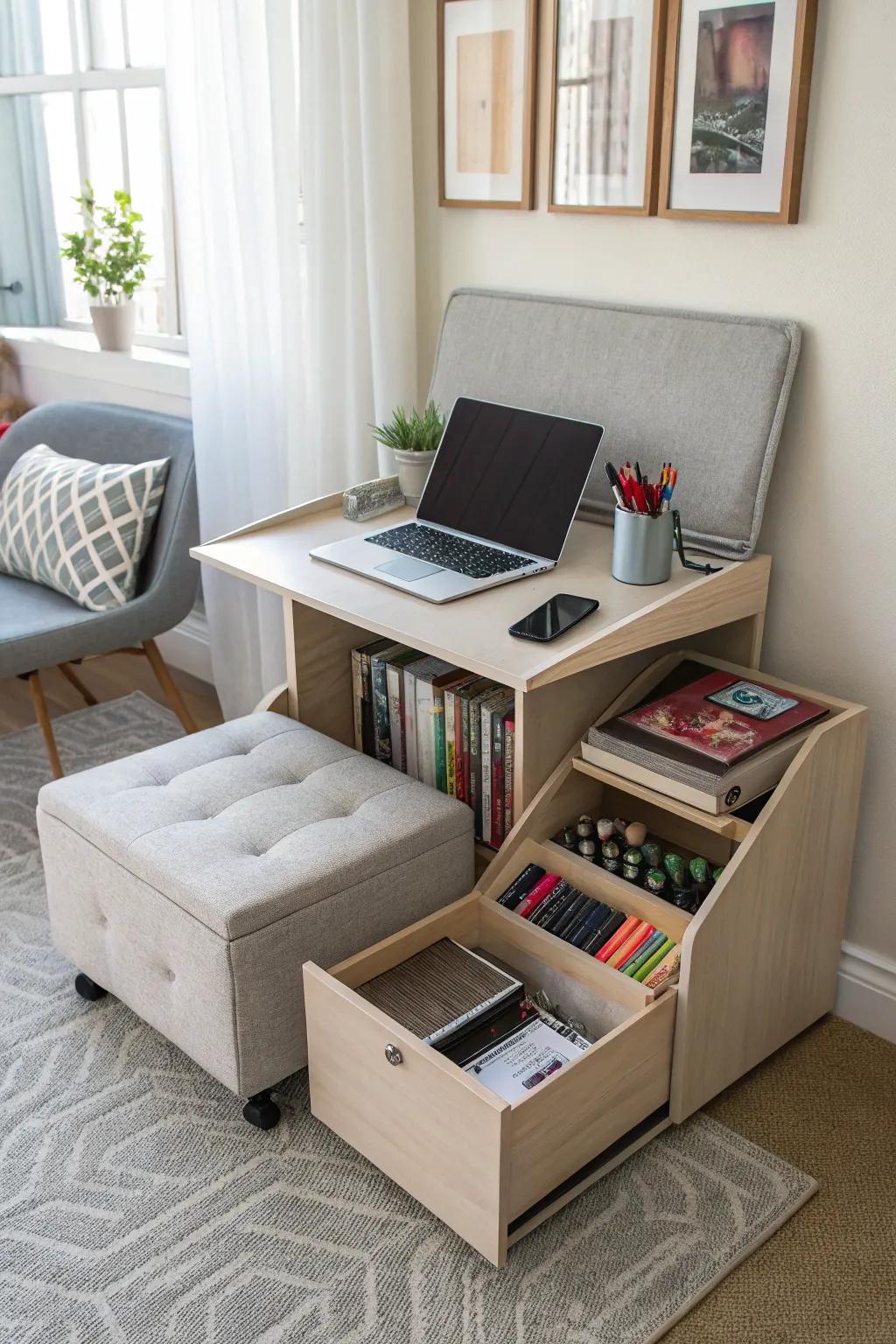 Multi-purpose furniture makes the most of space and adds flexibility to your office.