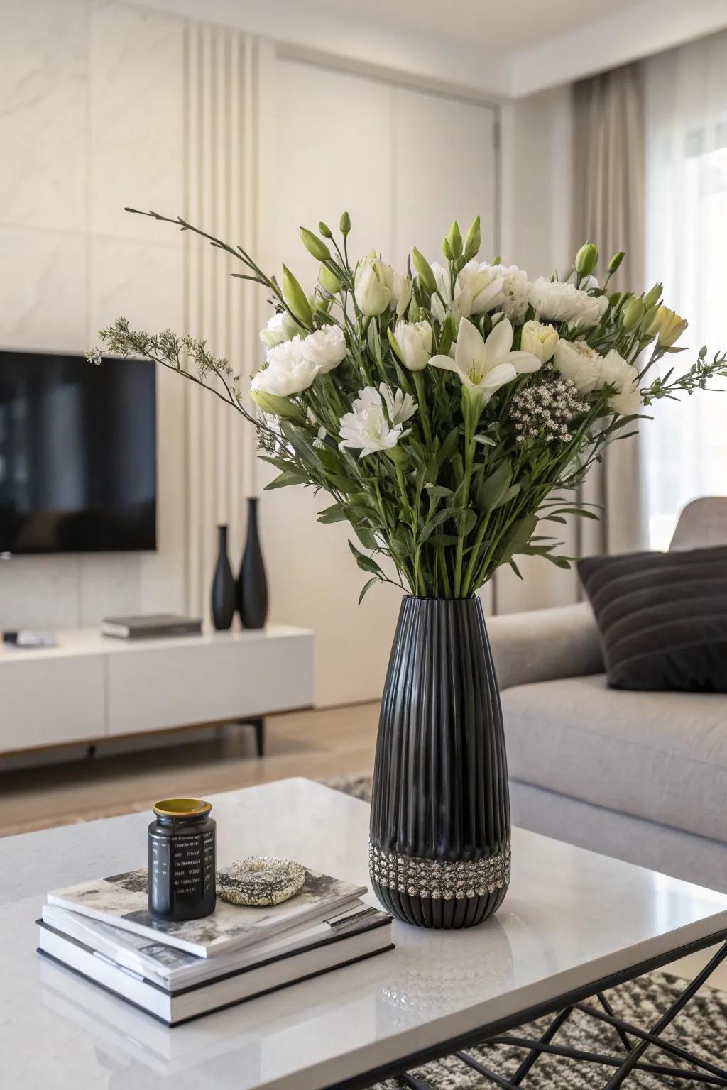 One-tone flowers fit flawlessly in a modern simple decor.