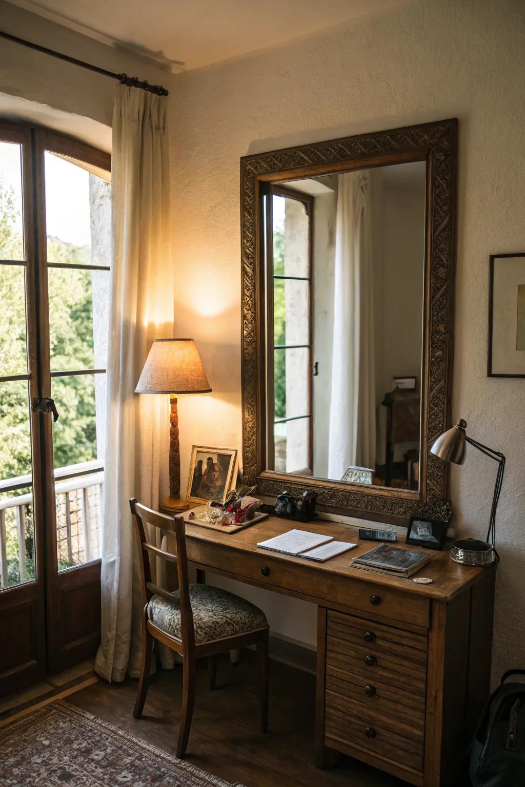 Mirrors provide an amazing effect in doubling the visual size of a room.