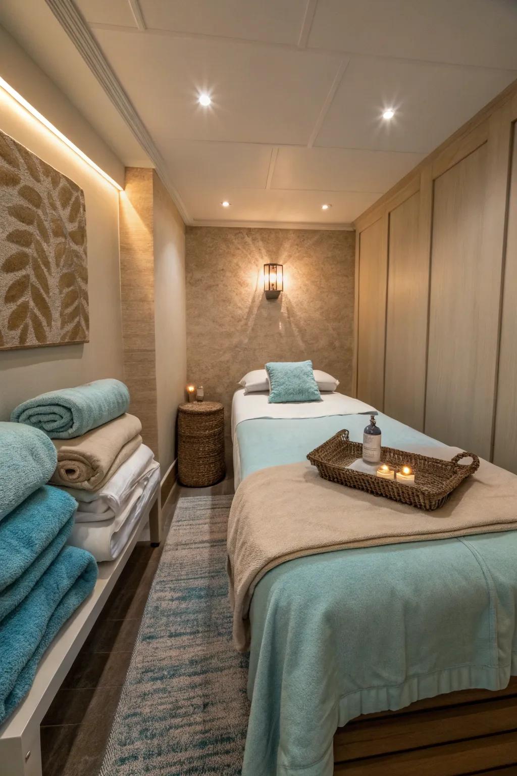 Luxury accents elevate the comfort and style of your massage room.
