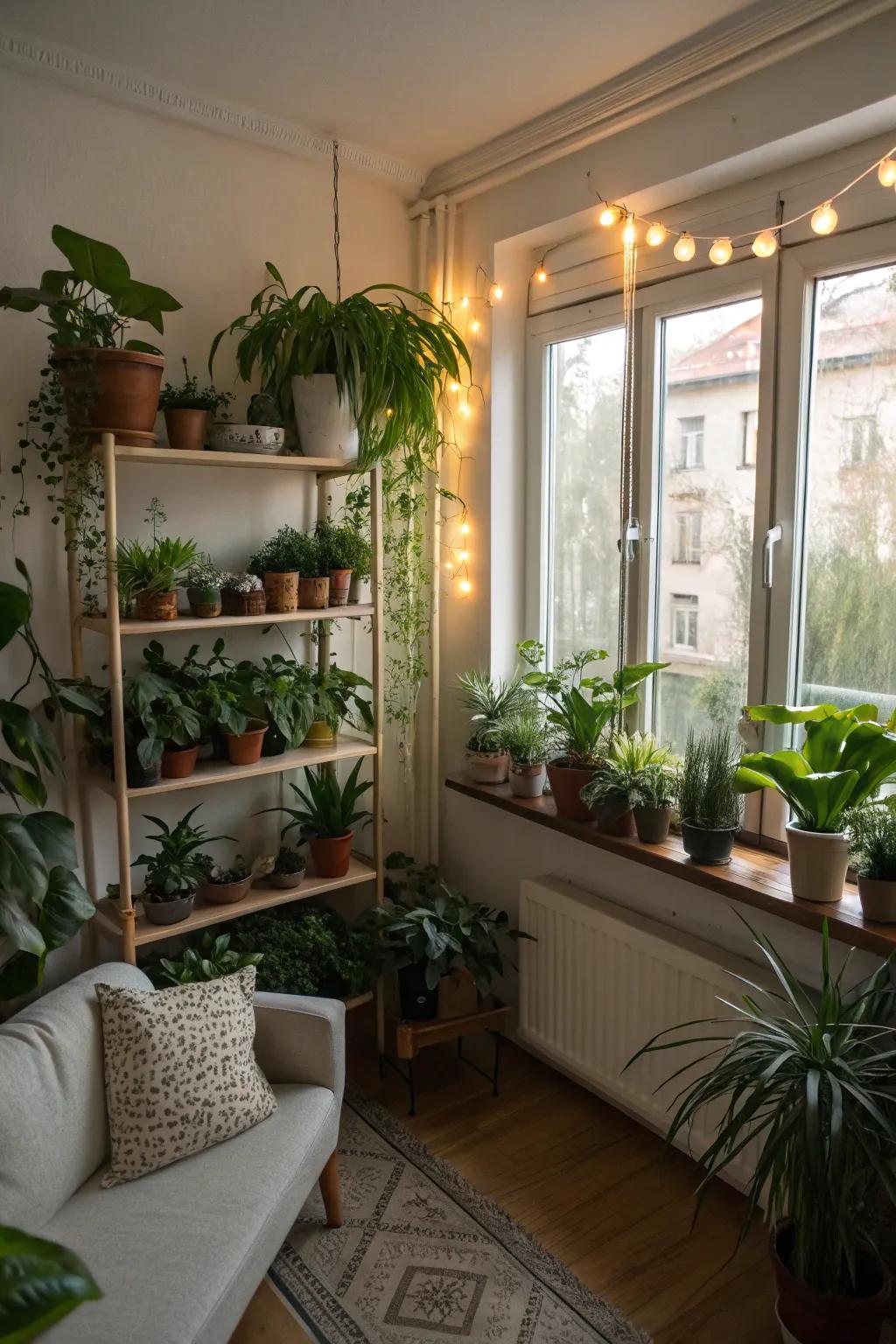 House plants bring vibrancy and a sense of calm to small areas.