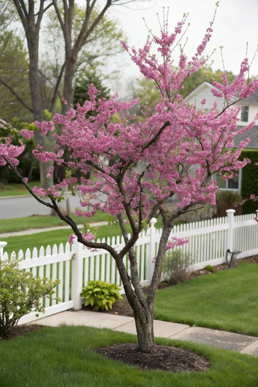 Redbud tree showcasing its vibrant spring blossoms.