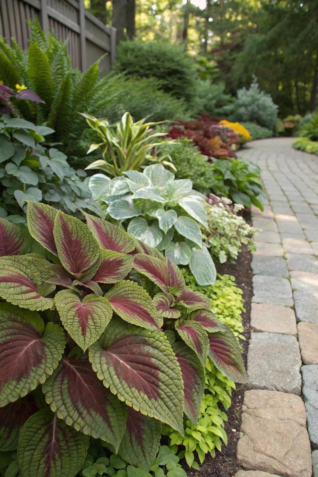 Varied greenery brings an alluring visual stratum to the garden.