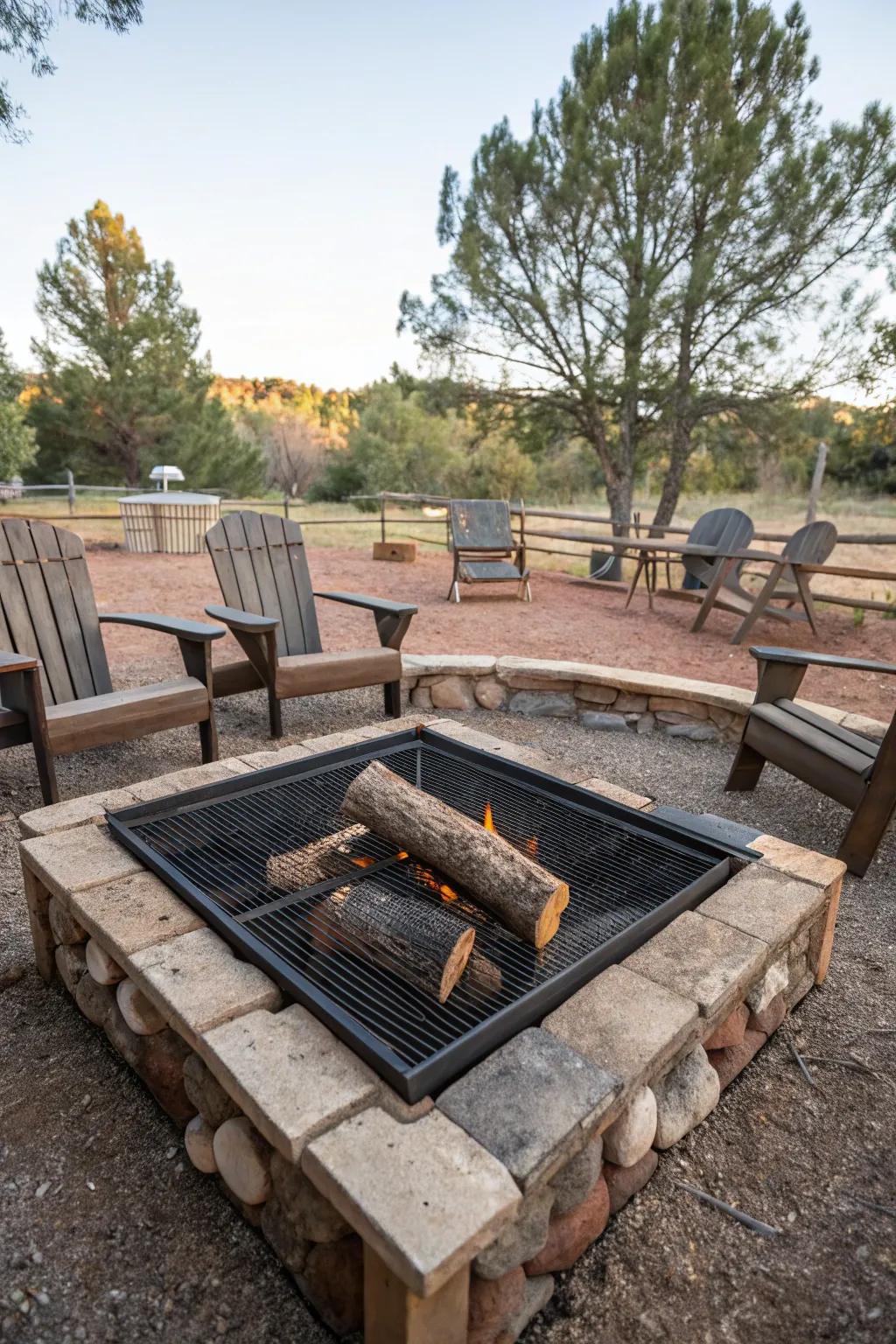 Grills add usefulness to fire pits.