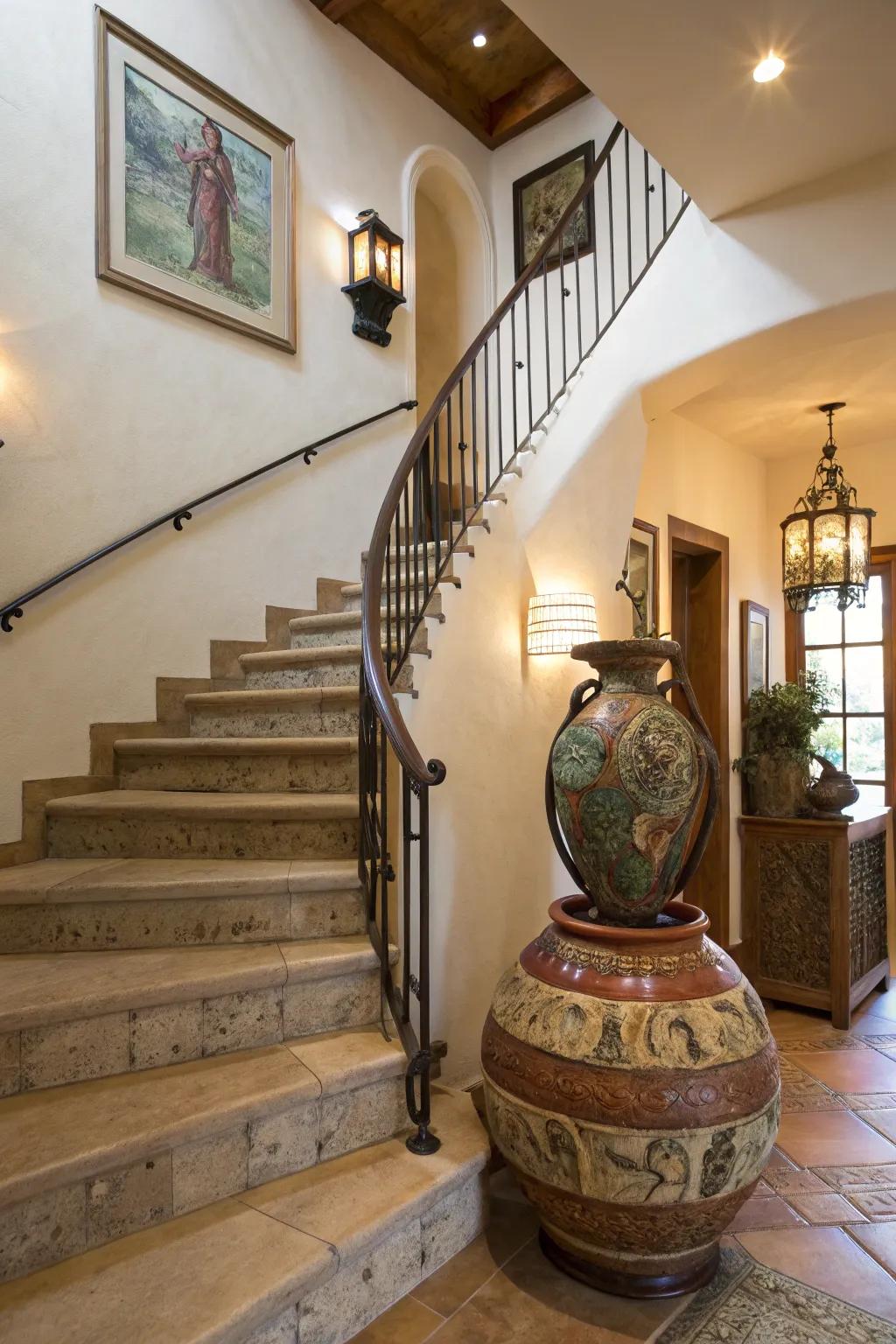 Enhance stair landings with distinctive decorative elements.