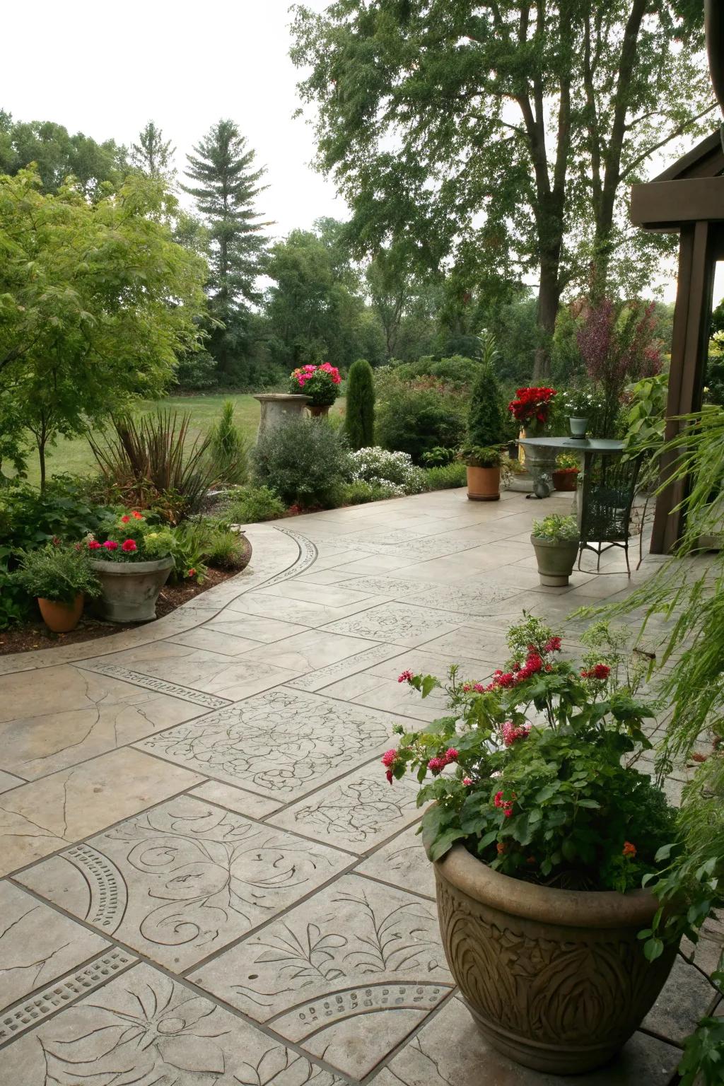 Botanical integration enhances the patio’s inherent elegance.