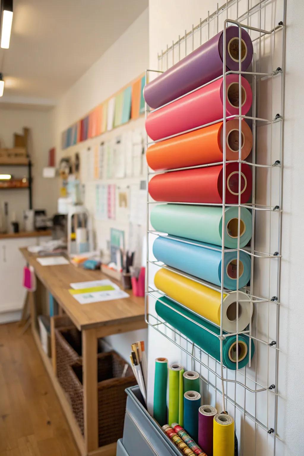 Steel wire racks offer a straightforward solution for visible vinyl storage.