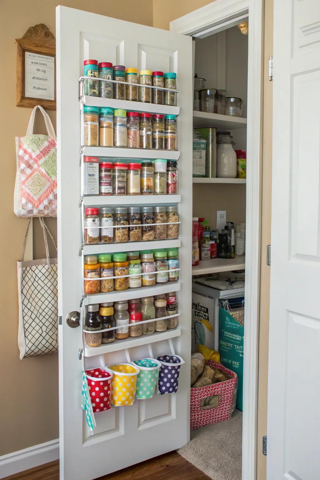 Broaden your pantry's storage options using a door-mounted organizer.
