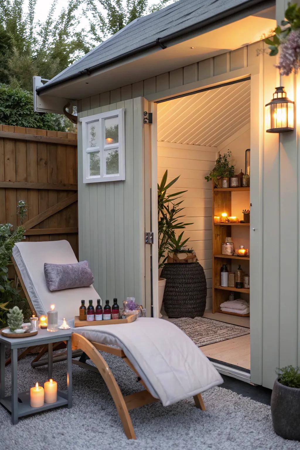 A serene personal spa retreat in a studio shed.