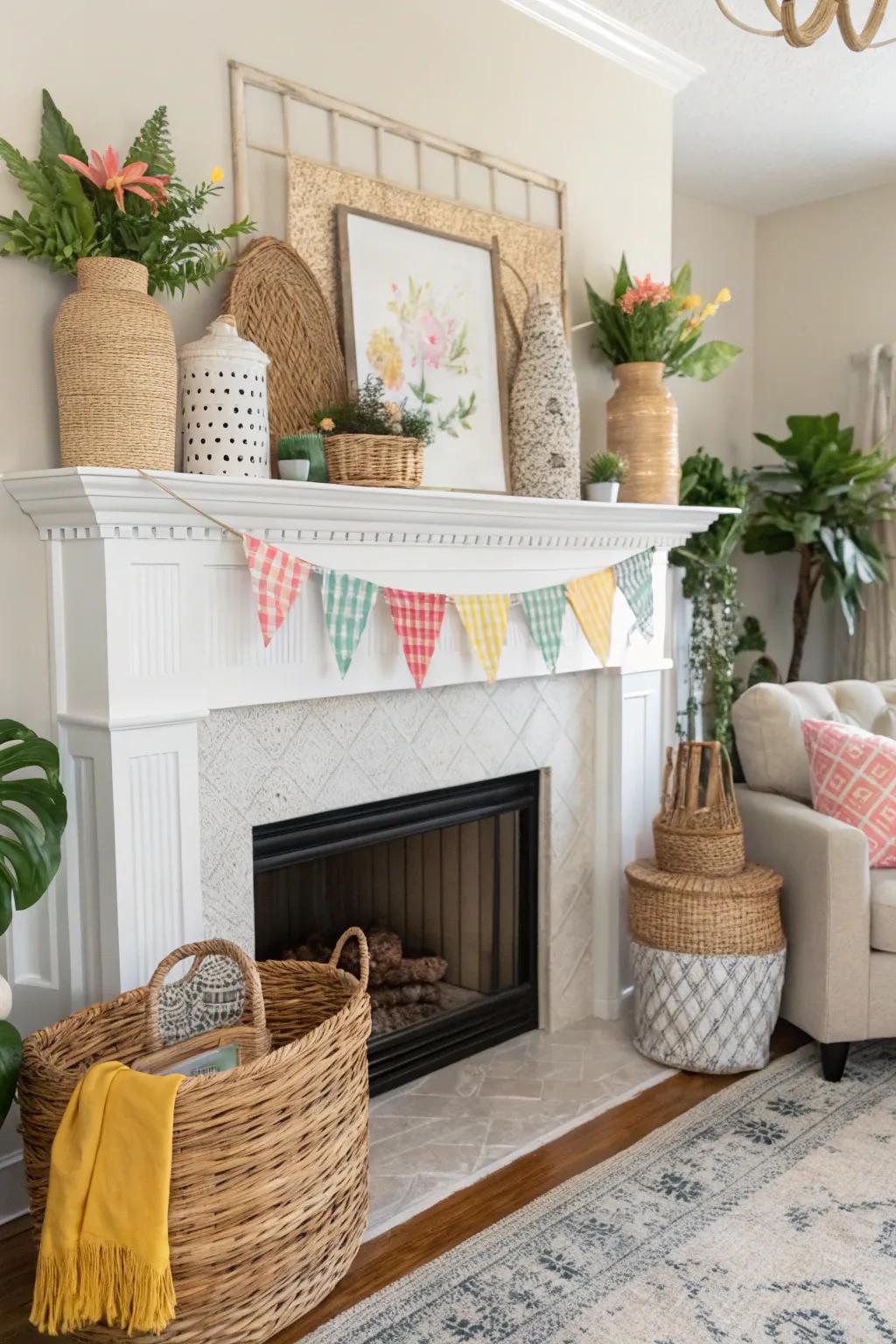 Merge textures to fashion an inviting and visually stimulating mantel.