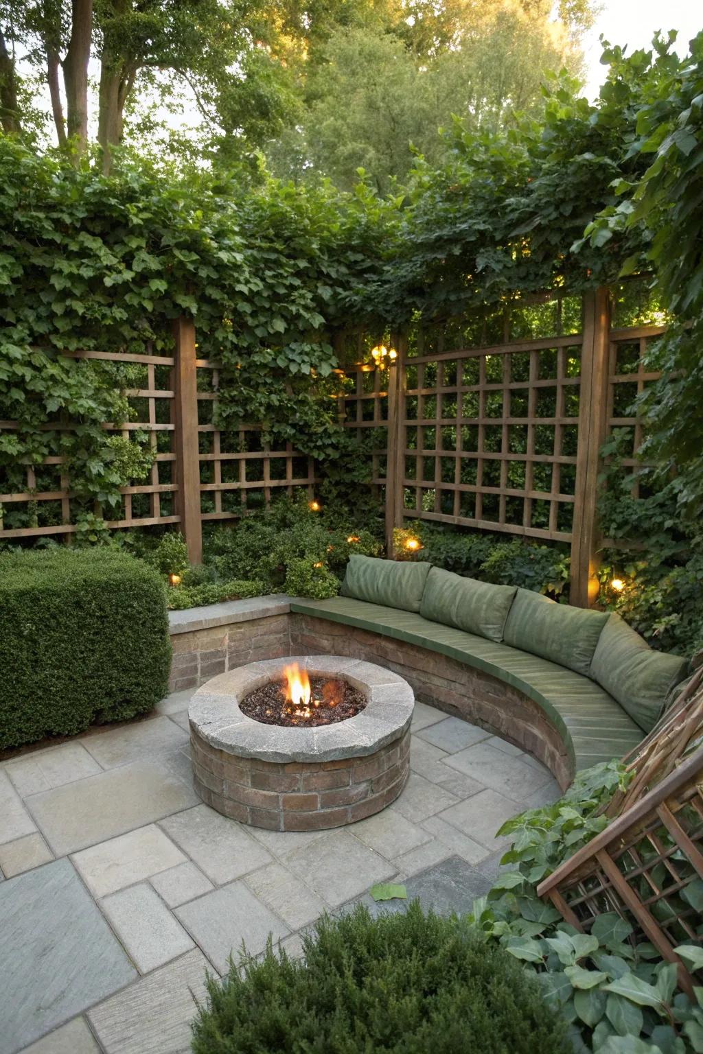 A private retreat with a sunken fire pit.