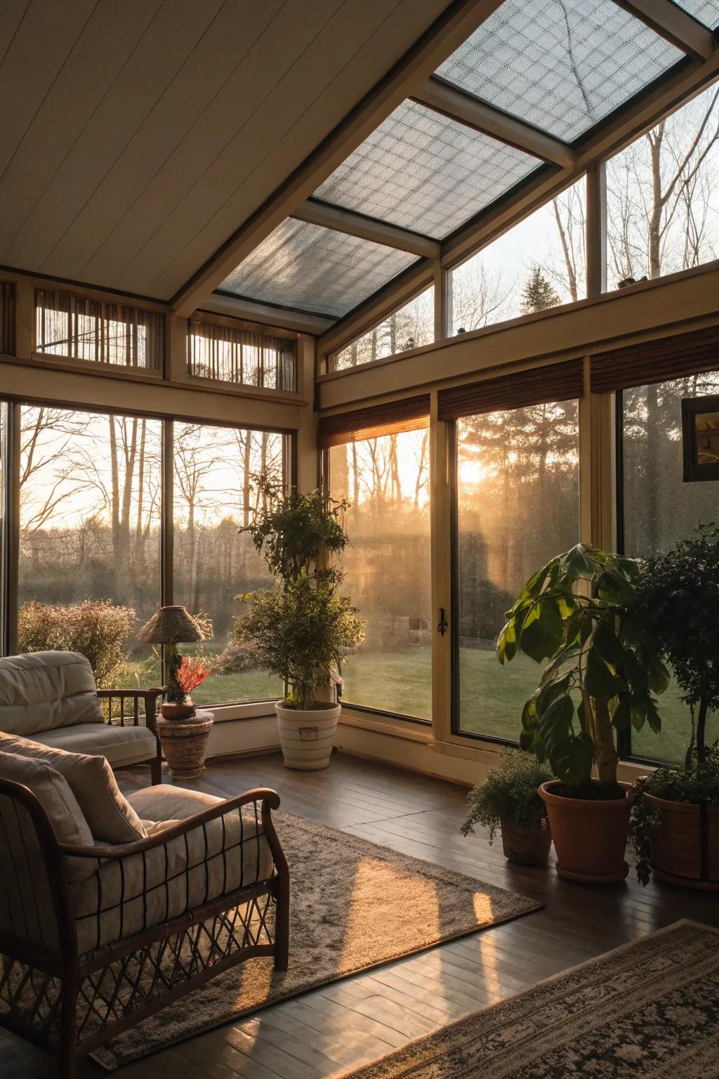 Shielded glass windows balance privacy with style.