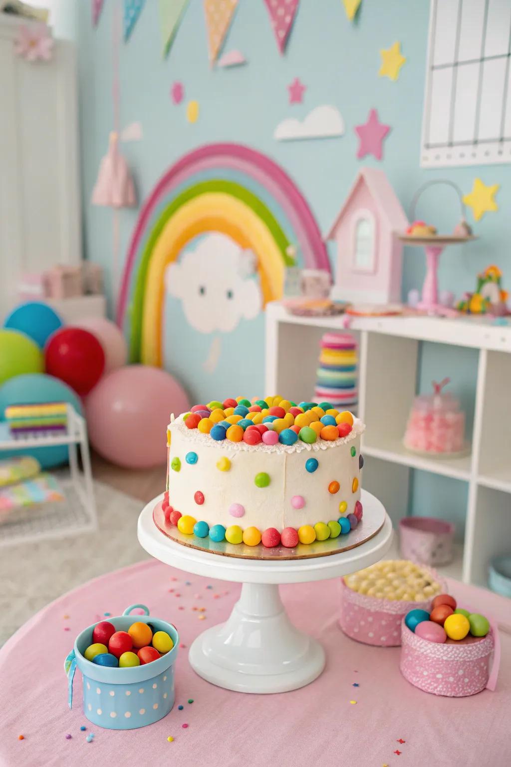 A candyland delight cake that adds a playful touch to the celebration.